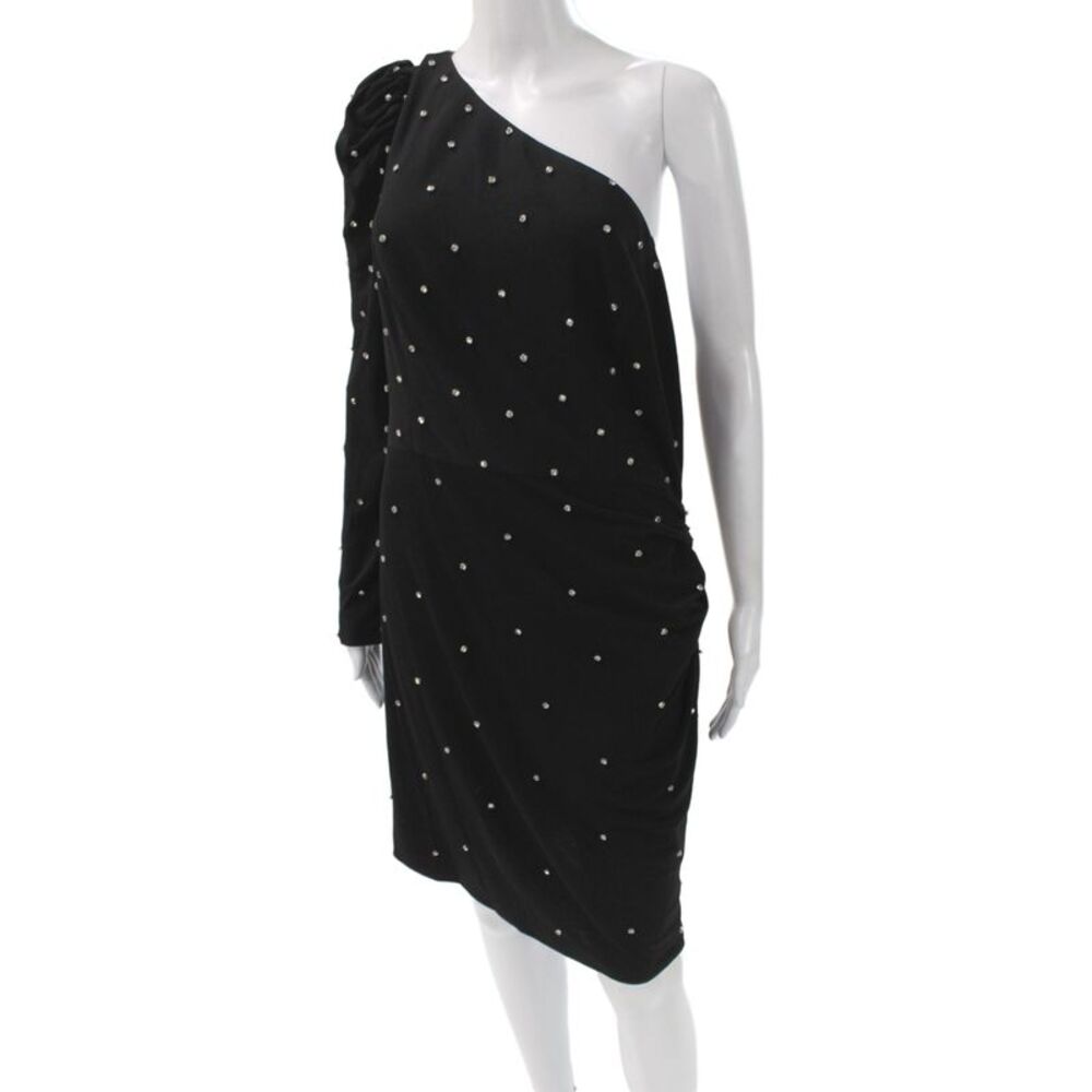 Ieena for MacDuggal Womens Bodycon Mini Dress Black Longsleeve Polka Dot Size 12